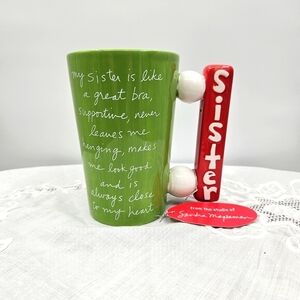 Sandra Magsamen Studio NWOT Handcrafted 16oz "Sister"‎ Mug Green Red White